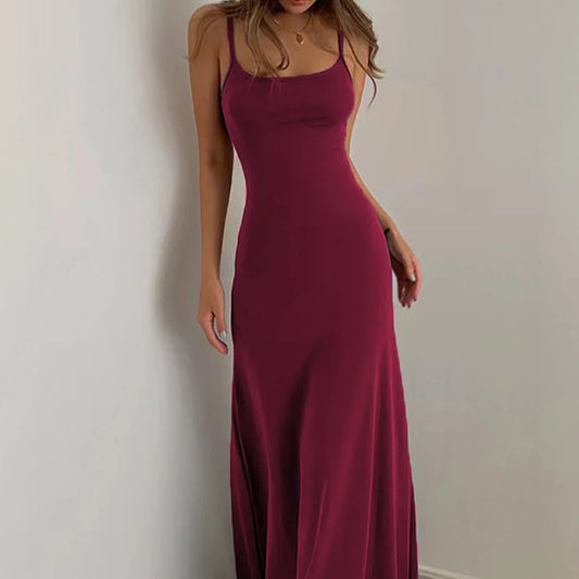 2025 European and American waist cinched high skirt Mid length skirt vest solid color suspender long skirt jumpsuit long skirt