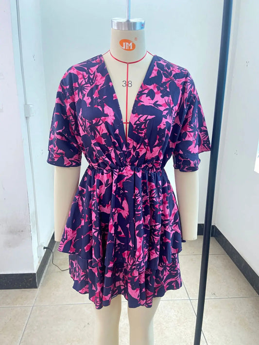 2024 AliExpress European and American Women's Cross border Autumn New Product Bat Sleeves Fashion Printed Dress