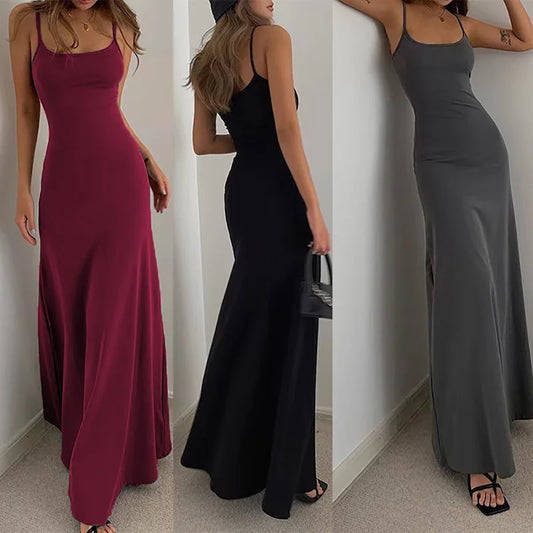 2025 European and American waist cinched high skirt Mid length skirt vest solid color suspender long skirt jumpsuit long skirt