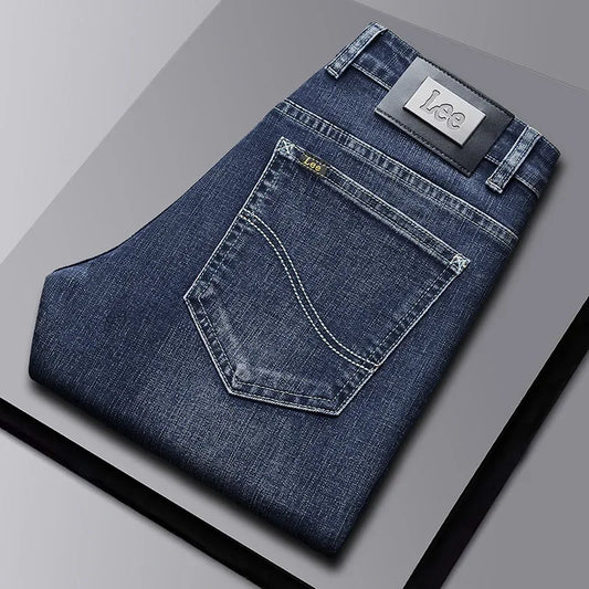 2023 Autumn/Winter New High-End Brand Men's Jeans Slims Smooth Your Silhouette Small Straight-Leg Elastic Casual Luxury European