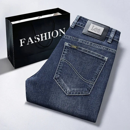 2023 Autumn/Winter New High-End Brand Men's Jeans Slims Smooth Your Silhouette Small Straight-Leg Elastic Casual Luxury European